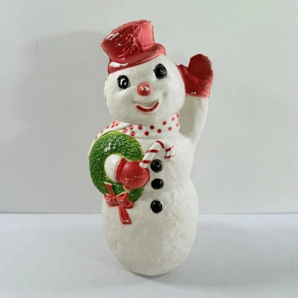 Vintage DAPOL Plastic Christmas Snowman W/ Wreath Blow Mold 12.5